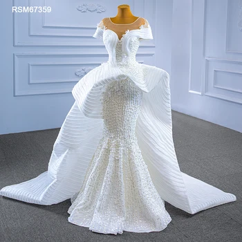 RSM67359 2023 יוקרה בת ים שמלת החתונה פנינים תחרה לבן בתוספת גודל שמלות חתונה בציר Vestidos דה נוביה בוהמיה 2023