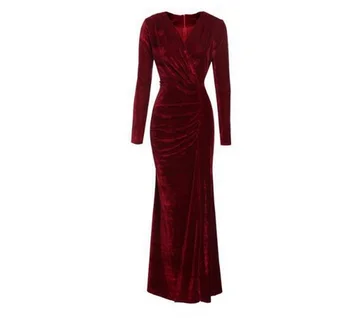 ארוך שרוול קטיפה נדן V-צוואר סקסי שמלת הערב רשמית שמלות ערב נשים, מסיבת ערב