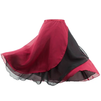 זמן גלישה בלט חצאית נשים לירית שיפון שמלת בלט 2 שכבות חצאיות נשים בנות שתי שכבות כפול בצבע ריקוד חצאית לעטוף