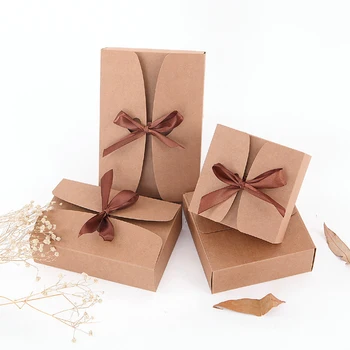 כיכר קראפט נייר קופסת קרטון חבילת מתנה ליום האהבה ממתקים אחסון קופסאות עם סרטים