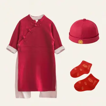 סינית מסורתית כותנה אדום בעבודת יד כפתור שרוול ארוך טאנג חליפה בנים בנות התינוק מתנות ליום הולדת תמונה פרופ טאי צ ' י אחיד