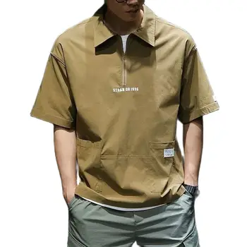 קיץ גברים מטען פולו חולצת טי שרוול קצר כיסים בסגנון יפני משוחרר tees מקסימום גודל פלוס 8XL חאקי חולצת טי פולו דק