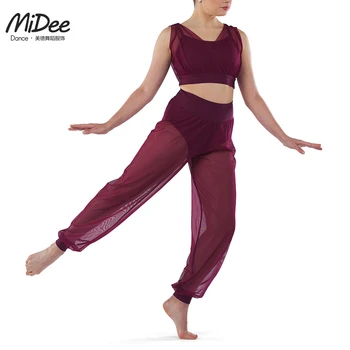 MiDee מחול מודרני גזורה בגדי גוף לילדים בנות רשת רחבה הרגל המכנסיים עם לייקרה מצורף החליפה לירית תלבושות בגדי נשים