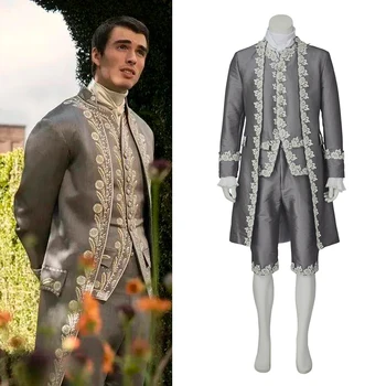 המלכה שרלוט: א Bridgerton סיפור המלך ג ' ורג ' Cosplay תלבושות ה-18 המאה ה-19 הבריטים Mens תלבושת גריי גברים יוקרתי חליפה