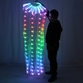 LED בצבע מלא ריקודי בטן משי מעריץ את ההינומה על הבמה אביזרים אביזר אור ריקודי בטן LED אוהדים מבריק קשת