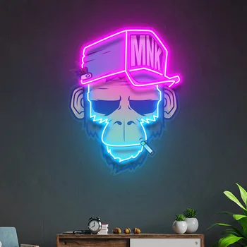 קוף מעשן ניאון מותאם אישית חיה אקריליק אמנות אורות ניאון הסלון בבית תלייה על קיר תפאורה לילה Led אורות המנורה