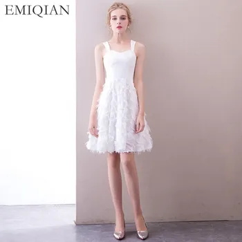 הרכש החדש הקבלה שמלה לבנה קצרה שמלת מיני כלות שמלת כלה Vestido De Noiva