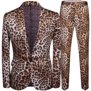 2023 אופנה של גברים מזדמנים בוטיק עם הדפס מנומר מועדון לילה סגנון ז ' קט מכנסיים / זכר שתי חתיכות בלייזרס מעיל מכנסיים להגדיר