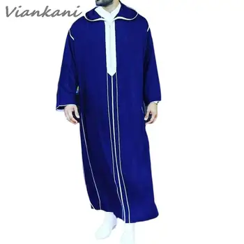 הגברים המוסלמים חלוקים אופנה תפירת בגדי גברים בציר כחול כהה עם שרוולים ארוכים מזדמן גלימות 2023 חדש