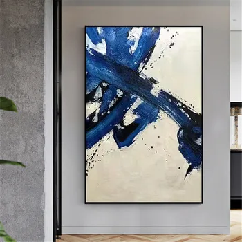 100% יד צייר מופשט ציור שמן כחול מרקם בד לצייר תמונה פנל לקצץ את אמנות הקיר תמונה לחדר ציור קיר לעיצוב הבית