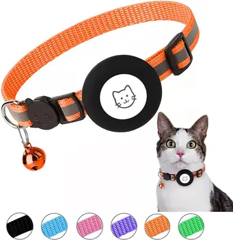 Breakaway Airtag החתול קולר,רעיוני של אפל אוויר תג החתול קולר עם פעמון עמיד למים Airtag מחזיק התיק,GPS Pet Tracker קולר
