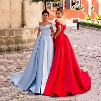 למכירה מודרני פשוט אדום לנשף שמלות ערב סטרפלס מחוץ כתף שרוולים אורחים חתונה שמלות מחוך חזרה עם כיס 2021