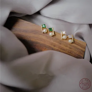 כסף סטרלינג 925 פשוט זירקון פרל עגילים לנשים יוקרה מזג מסיבת חתונה זהב 14k ציפוי תכשיטים מתנה