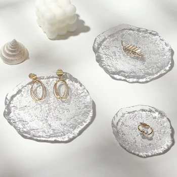 תוספות לא סדיר בצורת צלחת זכוכית תכשיטים תכשיטים מניקור צילום אביזרים לצילום רקע שקוף אחסון מגש