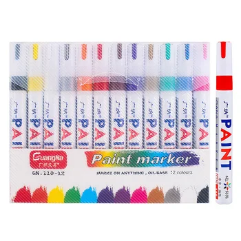 12 צבעים/להגדיר עמיד למים שמן סמן קבע עטים, מתכת עט Craftwork ציוד ציור צבעוני ציור העט