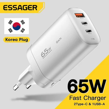 Essager גן 65W USB C מטען מהיר, מטען מטען קוריאה Plug QC3.0 PD3.0 עבור מחשב נייד Samsung iphone 14 Pro מקס ניידים טלפונים סלולריים