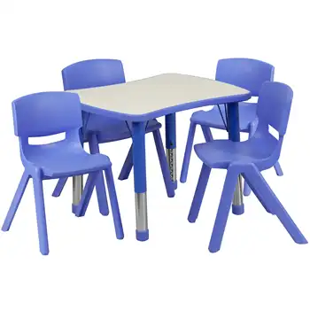 מלבני כחול פלסטיק מתכוונן לגובה שולחן פעילות עם סט 4 כסאות