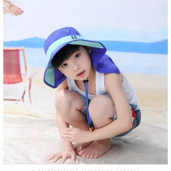 קיץ חיצונית ילדים של שמש בחוף נסיעות קרם הגנה דייג כובע גדול ברים דפוס צעיף צוואר כובע מצנפת כובע שמש כובע