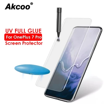 Akcoo 10D זכוכית UV עבור OnePlus 7 Pro מגן מסך עם טביעות אצבע הנעילה זכוכית מחוסמת עבור Oneplus 7Pro סרט מגן