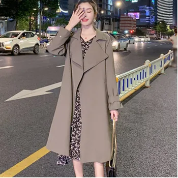 Womens מעיל רוח 2020 חדש האביב סתיו אופנה קוריאנית אמצע אורך חופשי כל-התאמה טמפרמנט אלגנטי לאישה Windbreakers המעיל