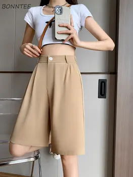 נשים מכנסיים קצרים מזדמנים דק פשוטה כל-התאמה אופנה צעירה אביזרי סגנון קו מותן גבוה באגי טהור צבעים רחב הרגל מינימליסטי חם מכירה