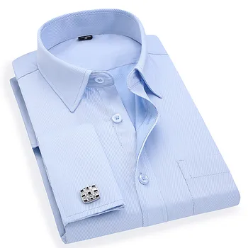 Men 's צרפתית חפתים עסקים שמלת חולצות עם שרוול ארוך לבן כחול אריג אסיה גודל M, L, XL, XXL, 3XL, 4XL, 5XL, 6XL
