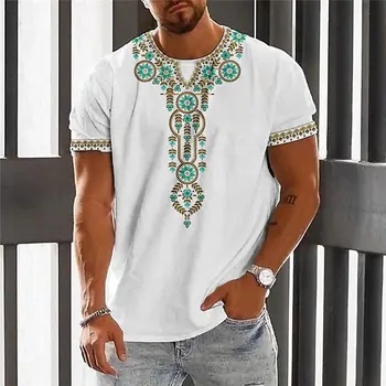 Dasiki אפריקה חולצה לגברים בציר אתני להדפיס חולצות קיץ או צוואר קלאסי Mens הלבשה זכר מזדמן קצר שרוול החולצה
