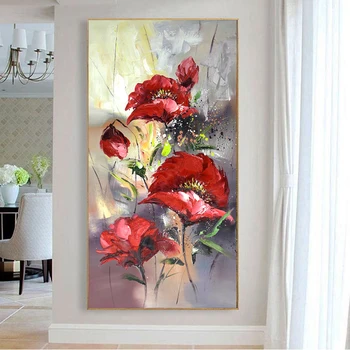 סכין פרחים אדומים היד ציירתי ציורי שמן הסלון קיר חדר השינה אמנות קישוט בית ספה רקע קיר קישוט קיר
