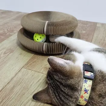 קסם איברים מתקפל שריטת החתול לוח צעצוע עם פעמון החתול שחיקה ציפורן חתול מטפס על מסגרת עגולה גלי חתולים, צעצועים אינטראקטיביים