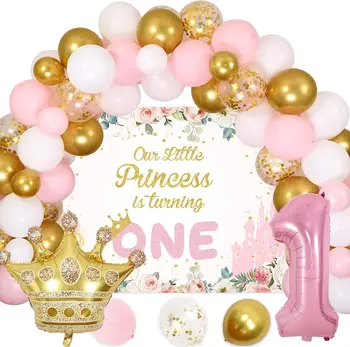 נסיכה קטנה 1 יום הולדת קישוטים עבור בנות ורוד זהב לבן בלון קשת ערכת הנסיכה הקטנה שלנו הופכת אחד רקע