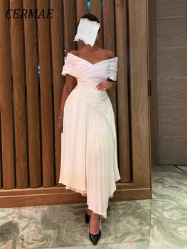 CERMAE קו-קפל ערב רשמי שמלה לנשף לבן V-צוואר מסיבת תה אלגנטי שמלות באורך לנשים 2023