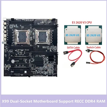 X99 שולחן העבודה לוח האם LGA2011-3 Dual CPU תמיכה RECC זיכרון DDR4 עם 2XE5 2620 V3 מעבד+SATA כבל+החלפת כבל
