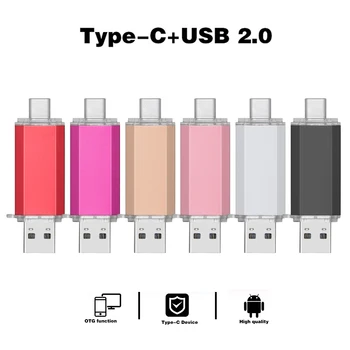 תאימות גבוהה מסוג-C OTG USB Flash Drive 64GB 32GB Dual Port Pendrive 16GB דיסק u עבור אנדרואיד / מחשב / טבליות סמל מותאם אישית