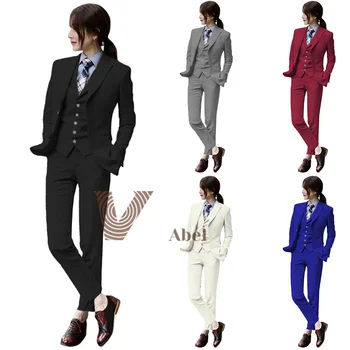 חליפה בהזמנה 3pcs אופנה קלאסי Slim Fit עסקים משרד גבירותיי מעיל ז ' קט מכנסיים טנק