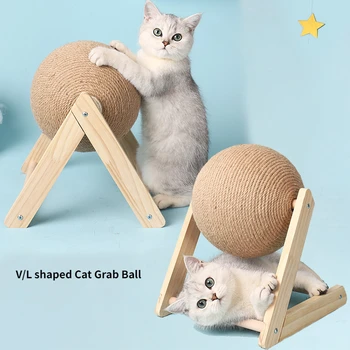 V/L בצורת חתול מגרד בול עץ לעמוד מחמד ריהוט סיסל החבל כדור צעצוע חתלתול טיפוס נעים טחינה כפות מגרד צעצועים