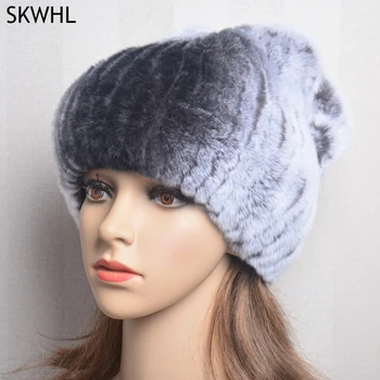2023 רוסיה חורף אמיתי בכובע פרווה נשים סרוגים אמיתי רקס פרווה ארנב המחבל כובעים הגברת טבעי חם 100% אמיתי רקס פרווה ארנב קאפ