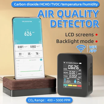 איכות אוויר גלאי Medidor CO2 HCHO TVOC טמפרטורה לחות גז אנלייזר עם WIFI אפליקציה באינטרנט צג LCD CO2 חיישן