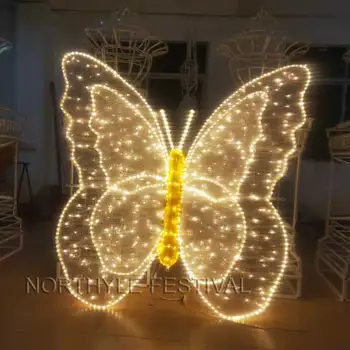 3D פרפר פיסול פייה אורות גינה חיצונית קישוט חג המולד led מואר חיות פרפר מוטיב האור
