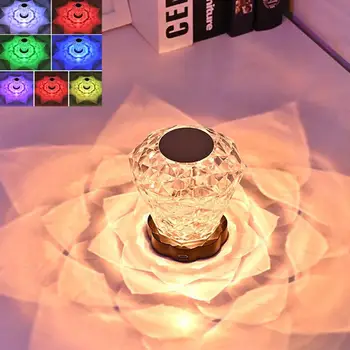 Led קריסטל מנורת שולחן רוז מקרן אור 3/16 צבעים נטענת רומנטי יהלום בקרת תאורה שליטה מרחוק המנורה