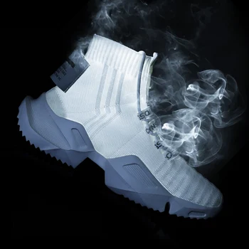 אור סופר לנשימה נעלי גרב גבוהה העליון אופנה ספורט גברים נעלי להחליק על גושי אבא נעליים באיכות גבוהה החלקה פלטפורמה