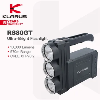 Klarus RS80GT Ultra-בהיר, פנס/זרקור/מחפש את האור, 10,000 לומן 570m קרן מרחק, לקמפינג, חקר
