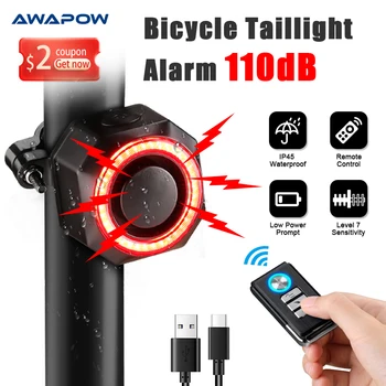 Awapow אופניים אזעקה אחורי פורץ אור אופניים USB לטעינה אוטומטי חכם בלם חש עמיד למים, אנטי גניבה חכם אופניים מנורה