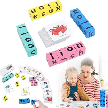 כיף משחק חידה חינוכית לתינוקות וילדים: מכתב כתיב בלוק פלאש משחק קלפים עם מילים באנגלית