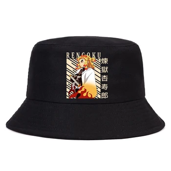 אנימה שד קוטלת הקיץ כובע נשים גברים פנמה כובע דלי עיצוב שטוח המשקף Kyojuro Rengoku דייג כובע דלי הכובע