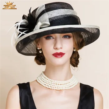 קיץ שחור לבן אלגנטי פשתן פדורה כובעים ליידי אופנה Fedoras כובע נשים רפוי רחב שוליים קלוש כובע פשתן פשתן ב-8150