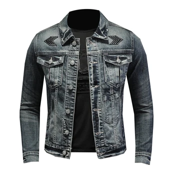 מותג חדש בציר גברים ג 'ינס ג' קט אביב סתיו הלבשה עליונה מעיל של גברים על האופנוע אופנוען גברי בגדים