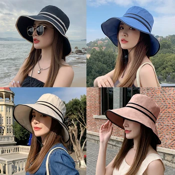 K154 נשים בדלי של כובע פנמה אופנה של נשים קיץ כובע פס פנמה הגנה מפני השמש דייג כובעי מגן השמש כובע החוף