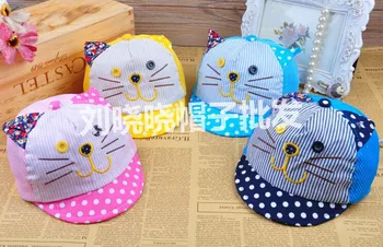 50pcs/lot אופנה לתינוקות בנים בנות אביב קיץ כותנה כובע חתול מקסים לילדים כובע בייסבול ילד מגן השמש