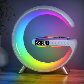 אור LED לילה RGB אווירה מטען אלחוטי שעון מעורר רמקול Bluetooth יישום שולחן אור הביתה Descoration מנורות שולחן