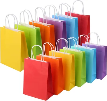 50Pcs מגוון צבעים קראפט שקית נייר עם ידיות פסטיבל מתנה נרתיק איכות גבוהה שקיות קניות 21x15x8cm 32x11x25cm 26*12*32
